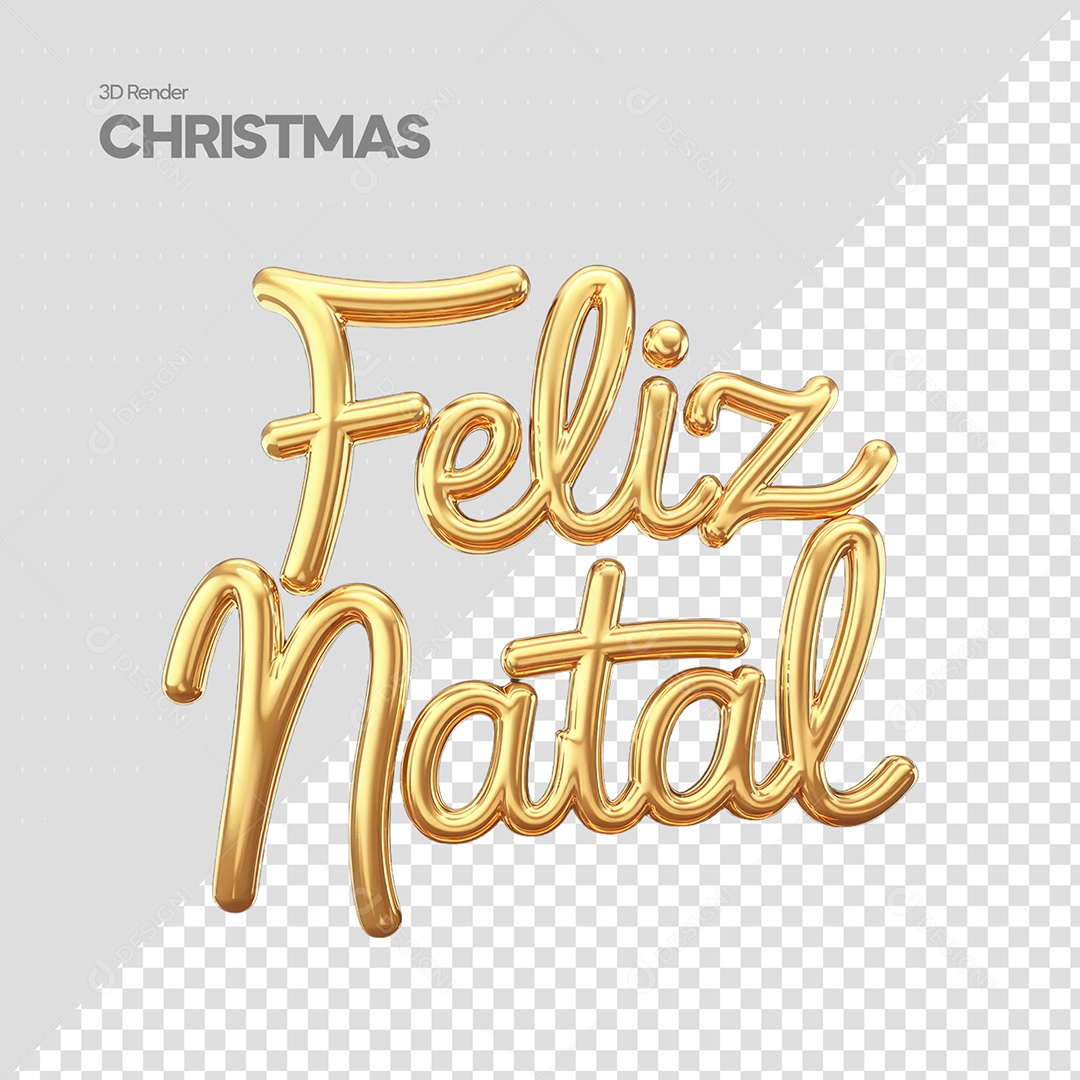 Feliz Natal Texto 3D Balão Dourado para Composição PSD