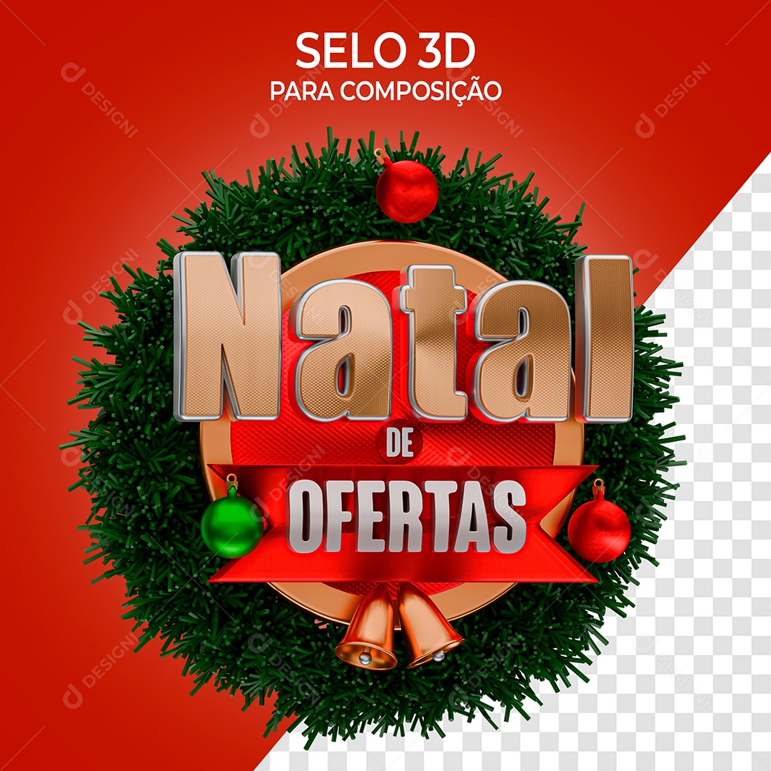 Selo 3D Natal de Ofertas para Composição PSD