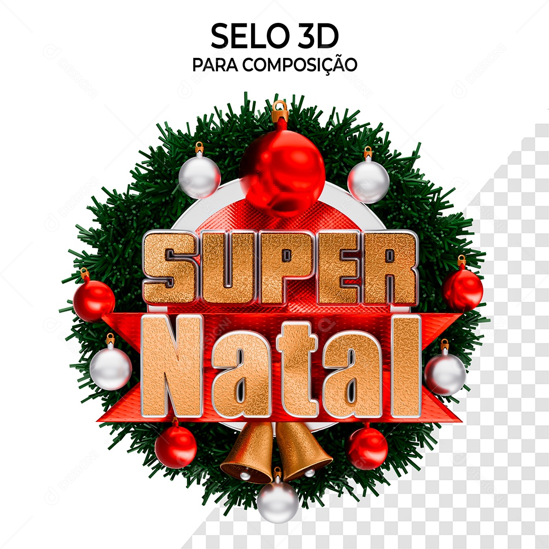 Selo 3D Super Natal para Composição PSD