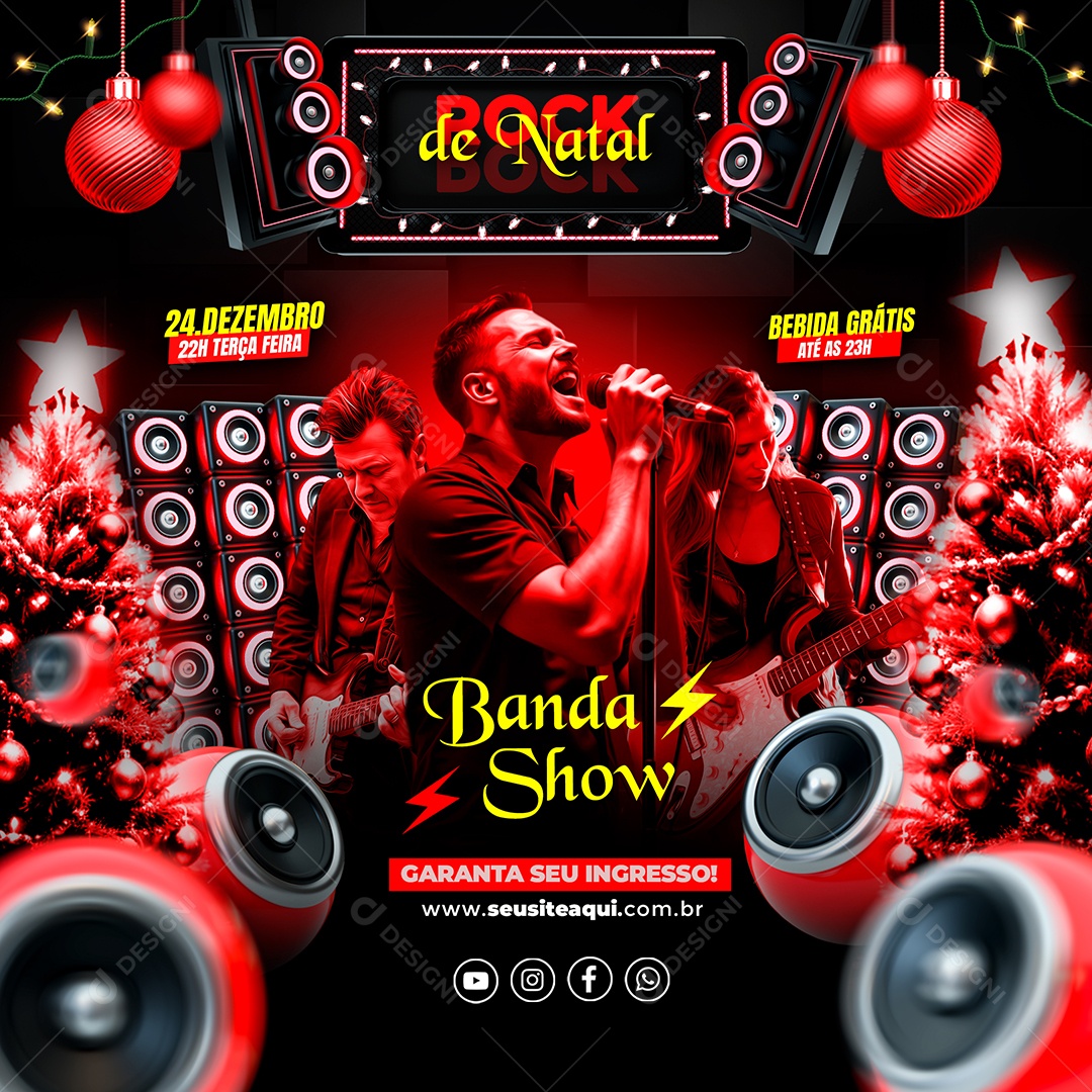 Flyer Rock de Natal Social Media PSD Editável