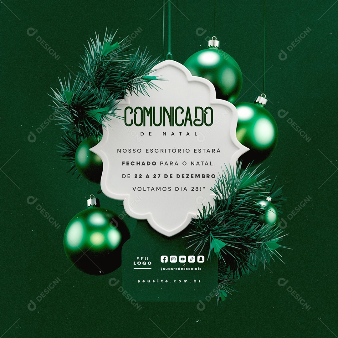Comunicado De Natal Nosso Escritório Estará Fechado Social Media PSD Editável