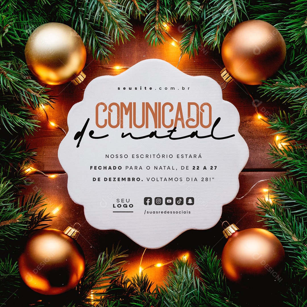 Comunicado De Natal Nosso Escritório Estará Fechado Social Media PSD Editável
