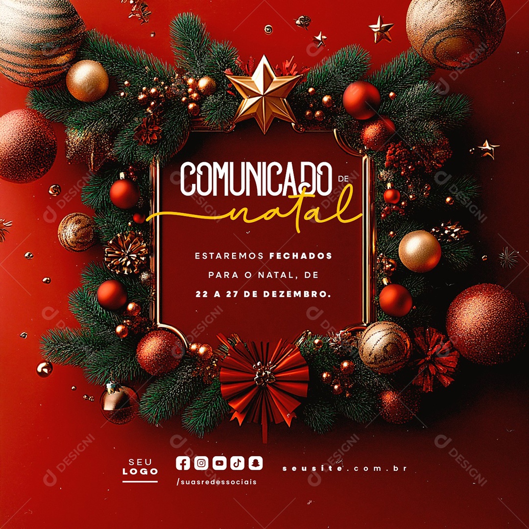 Comunicado De Natal Estaremos Fechados ppara o Natal Social Media PSD Editável