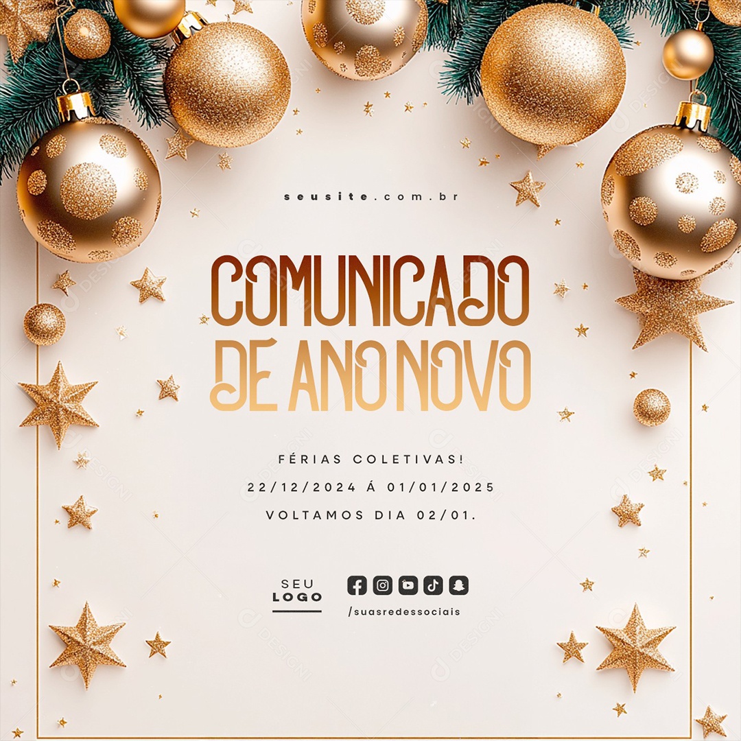 Comunicado De Ano Novo Férias Coletivas Social Media PSD Editável