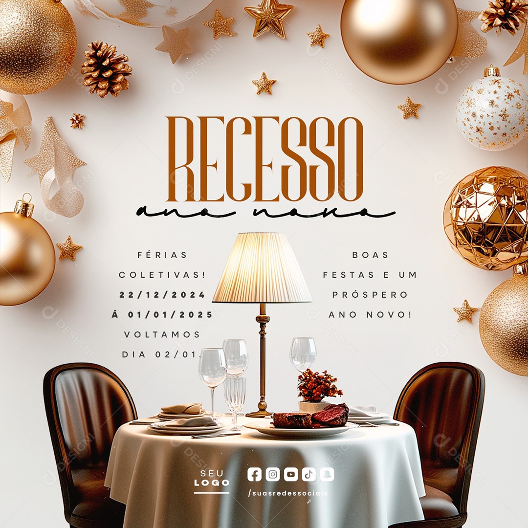 Recesso Ano Novo Restaurante Social Media PSD Editável