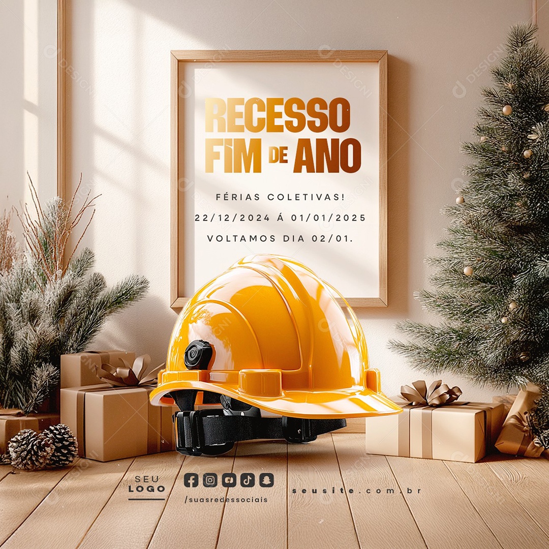 Recesso Fim de Ano Construção Férias Coletivas Social Media PSD Editável