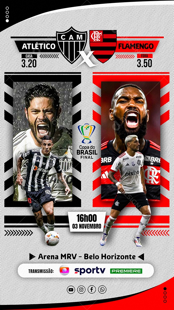Flyer Atlético X Flamengo Copa do Brasil Social Media PSD Editável