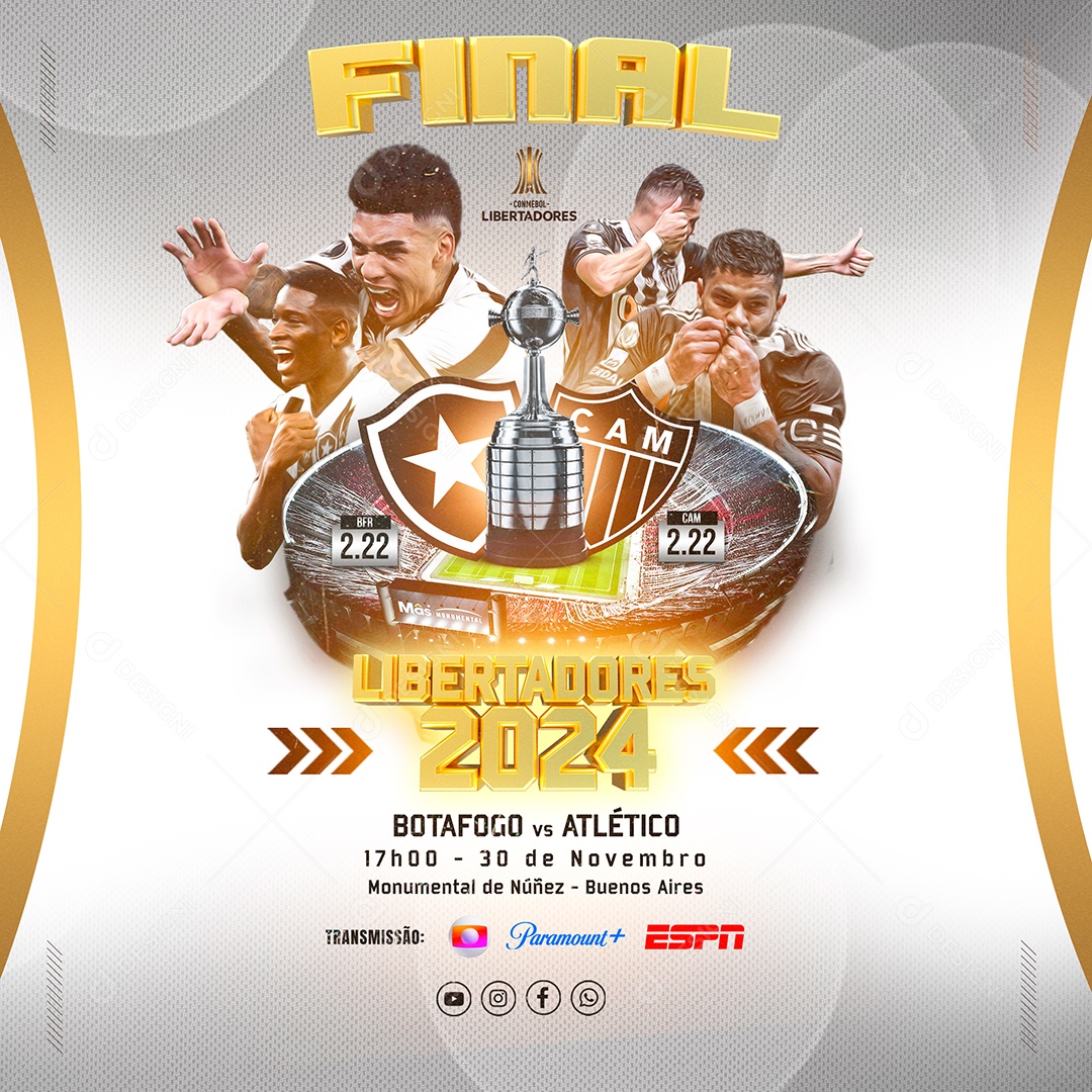 Flyer Atlético X Botafogo Libertadores Social Media PSD Editável