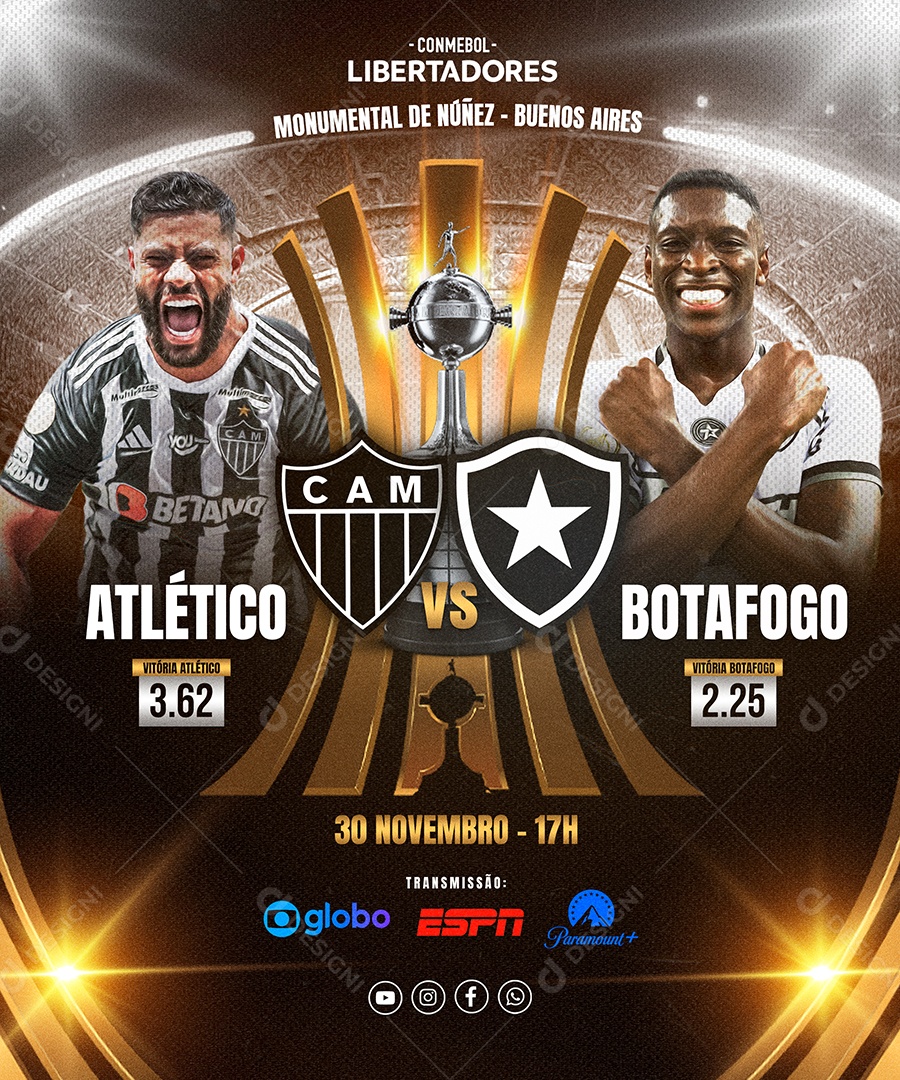 Flyer Atlético X Botafogo Libertadores Social Media PSD Editável