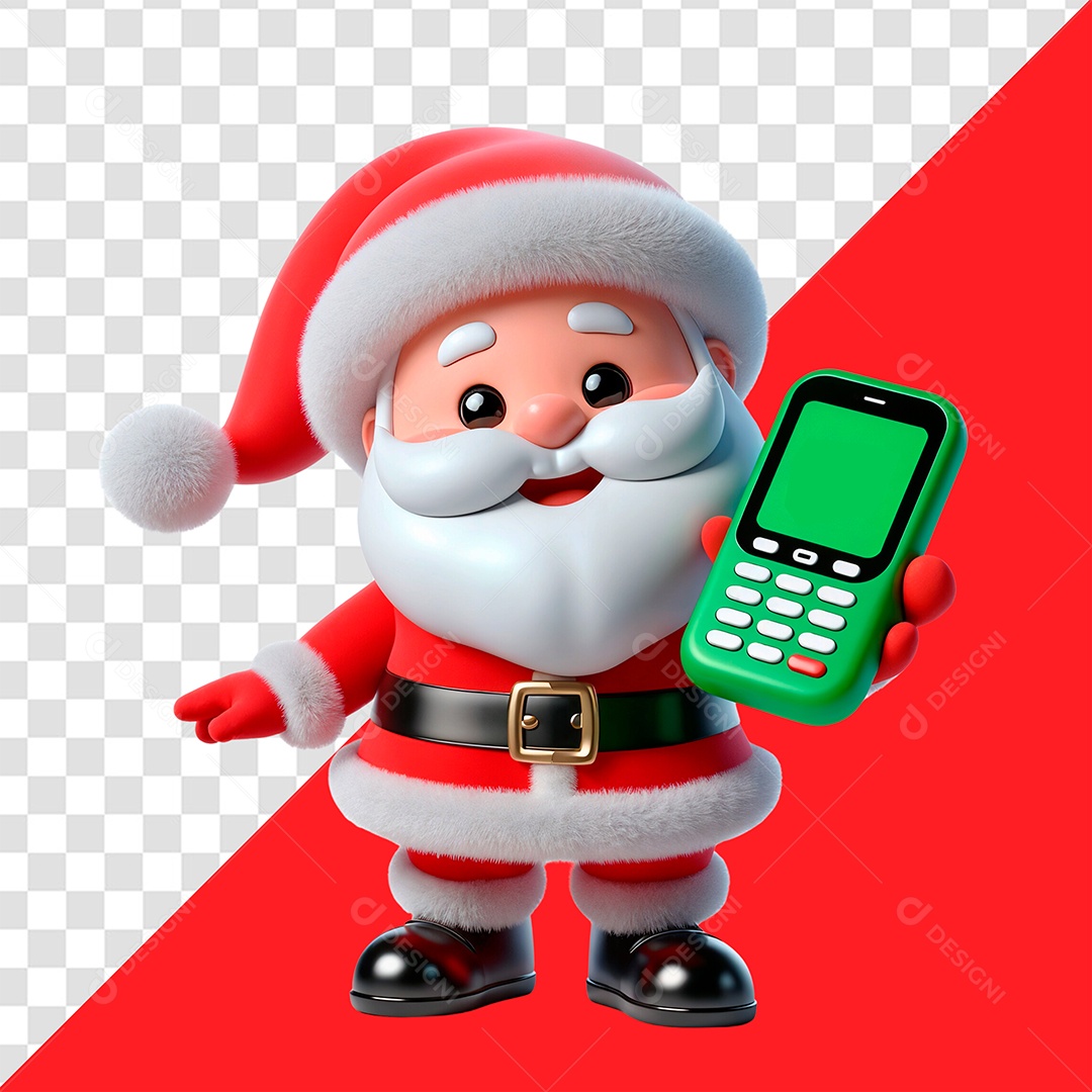 Personagem 3D Papai Noel Segurando Maquininha para Composição PSD