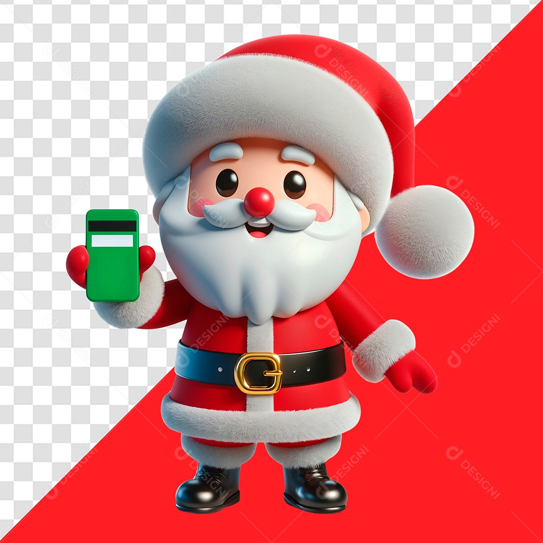 Personagem 3D Papai Noel Segurando Maquininha para Composição PSD
