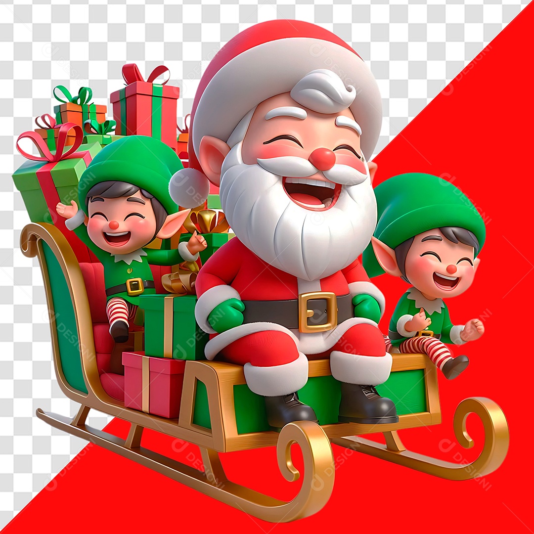 Personagem 3D Papai Noel Andando de Trenó para Composição PSD