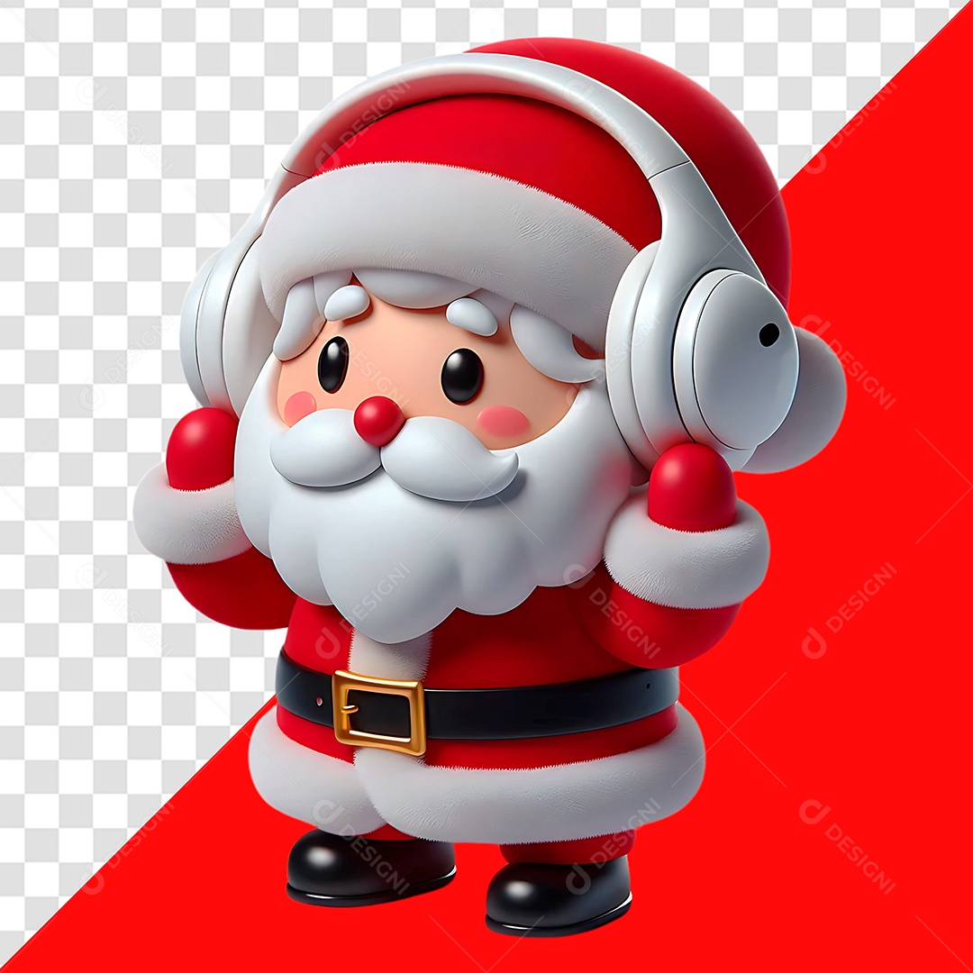 Character 3D Santa Claus Listening Music In An Earphone for PSD Composition