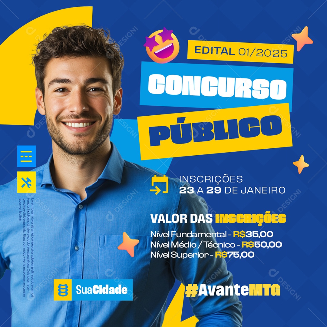 Concurso Público Inscrições de Janeiro Valor Das Inscrições Social Media PSD Editável