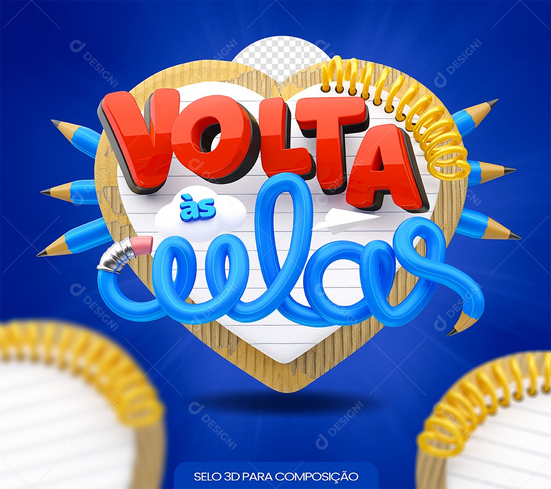 Selo 3D Volta às Aulas Vermelho e Azul para Composição PSD