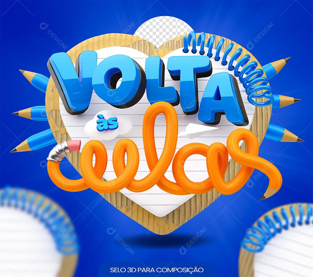 Volta às Aulas Selo 3D Azul e Laranja para Composição PSD