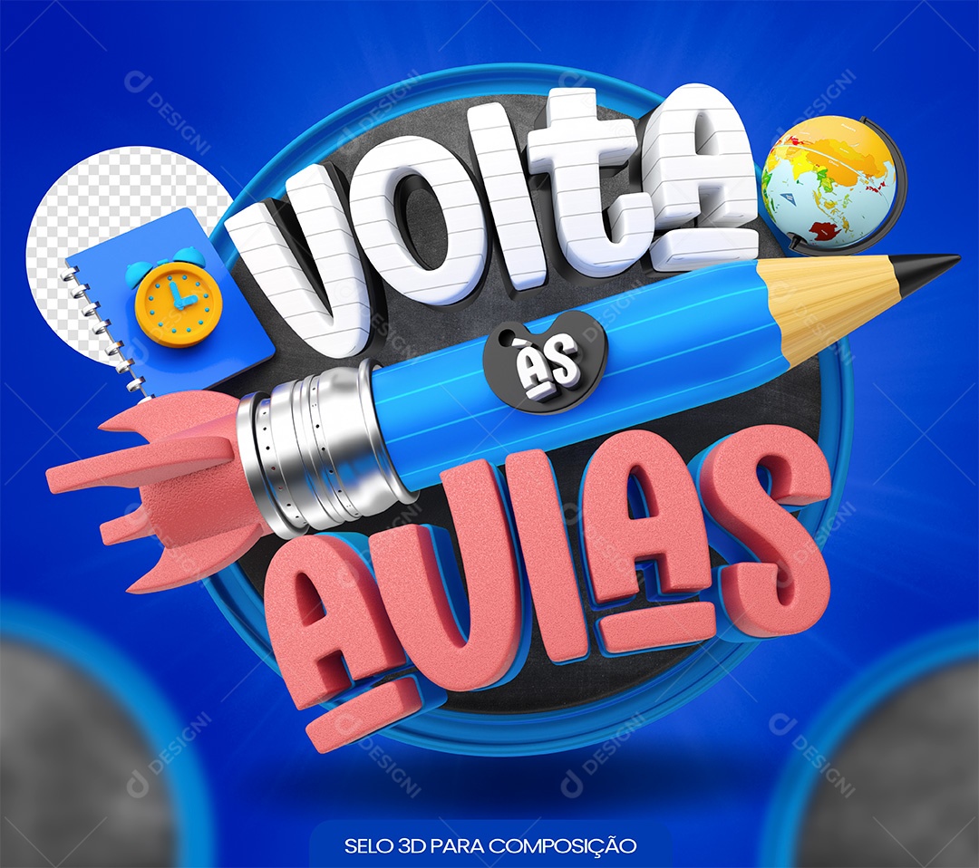 Volta às Aulas Selo 3D Branco e Vermelho para Composição PSD