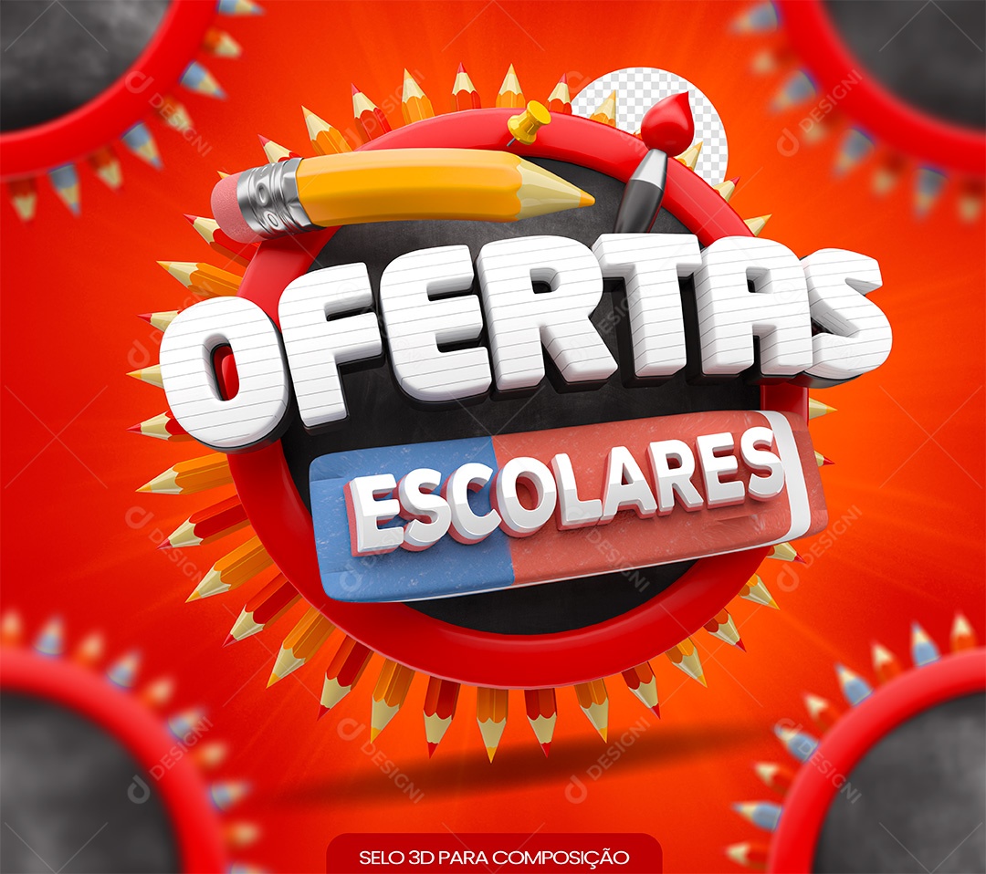 Selo 3D Ofertas Escolares para Composição PSD