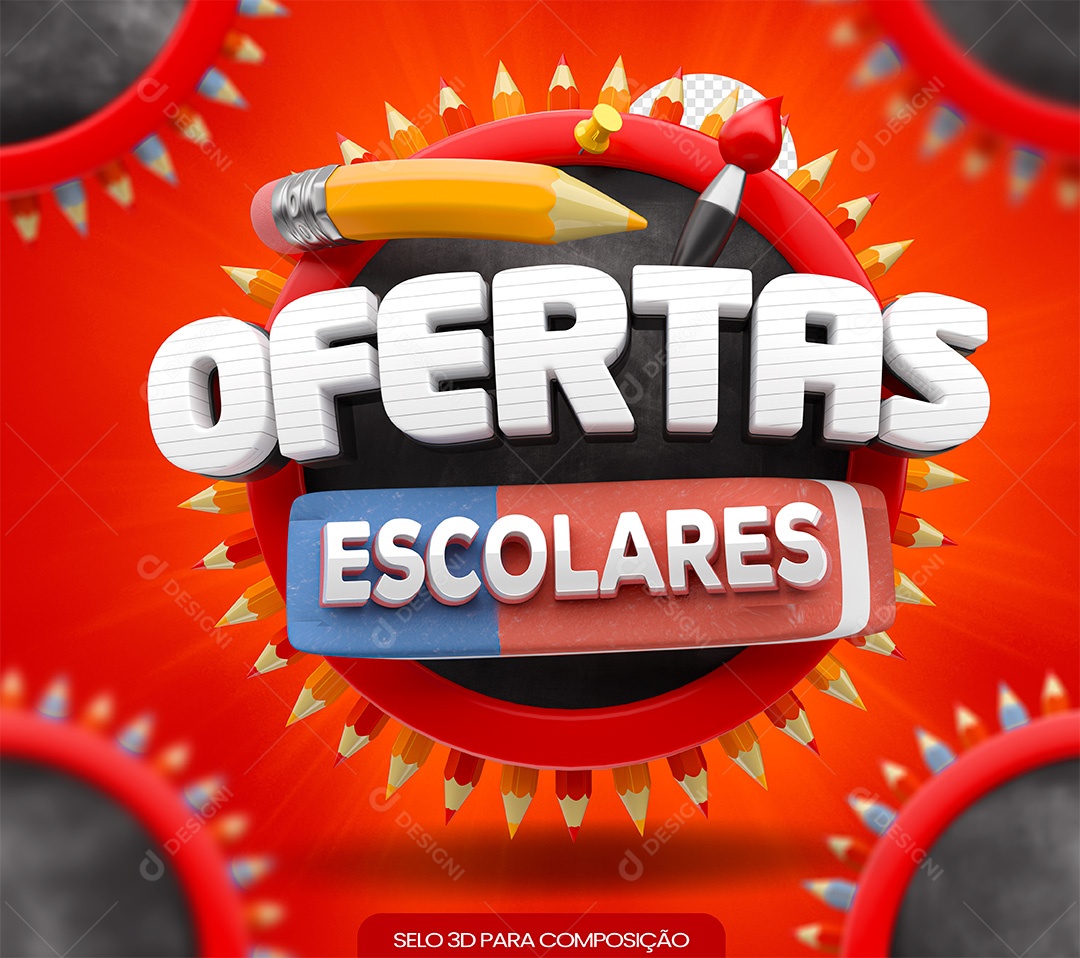 Ofertas Escolares Selo 3D para Composição PSD