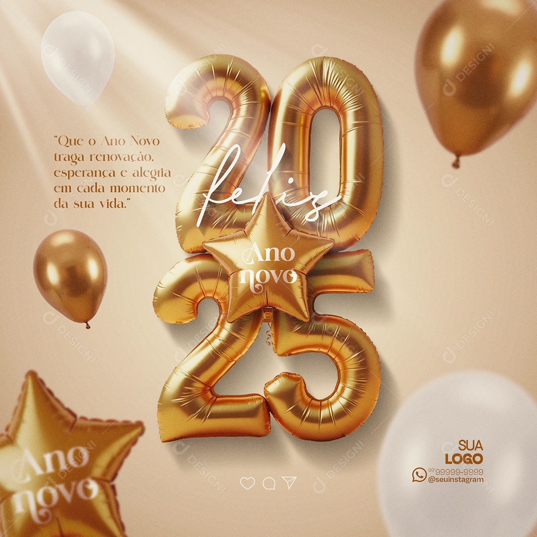 Feliz 2025 Ano Novo 01 de Janeiro Social Media PSD Editável