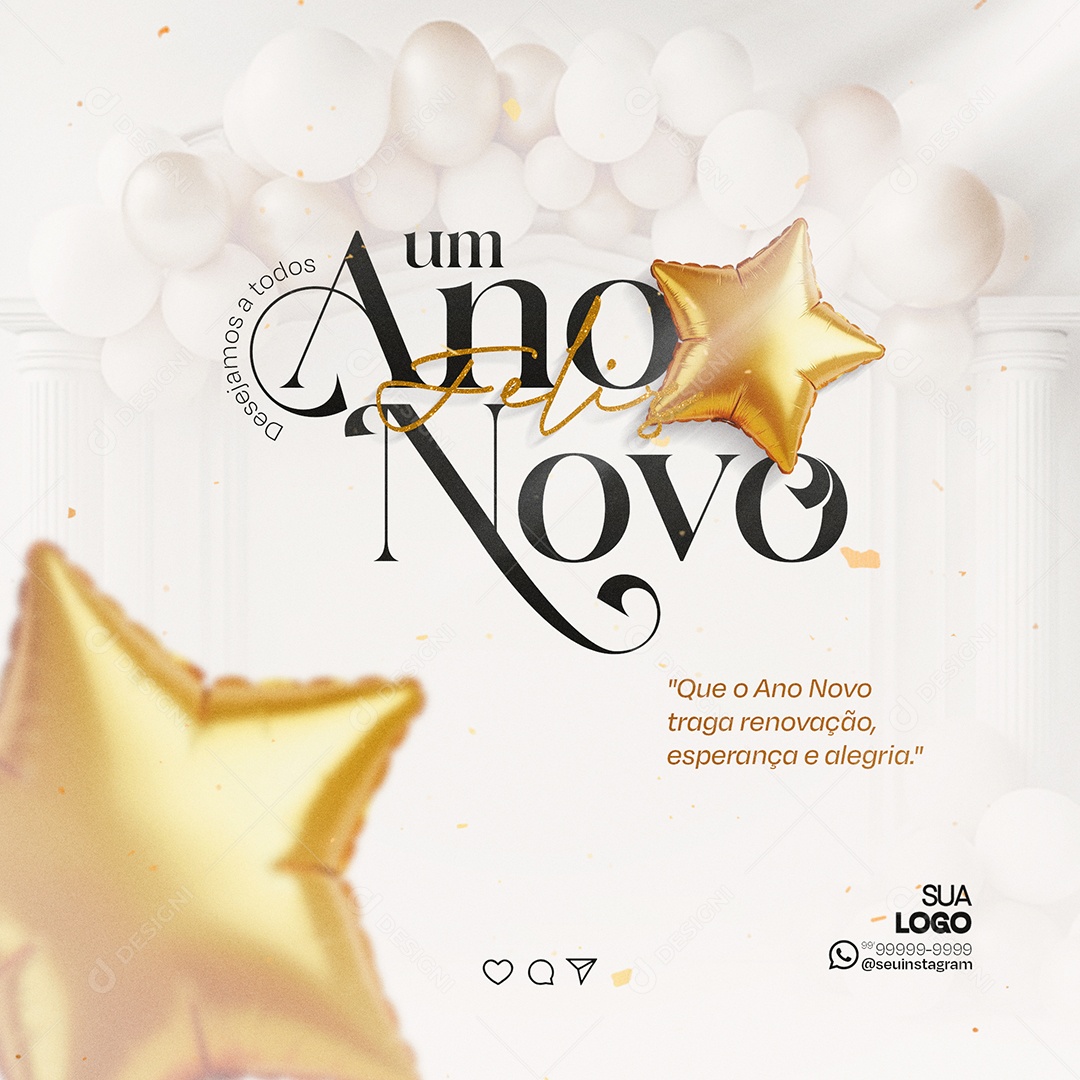 Feliz Ano Novo 01 de Janeiro Social Media PSD Editável