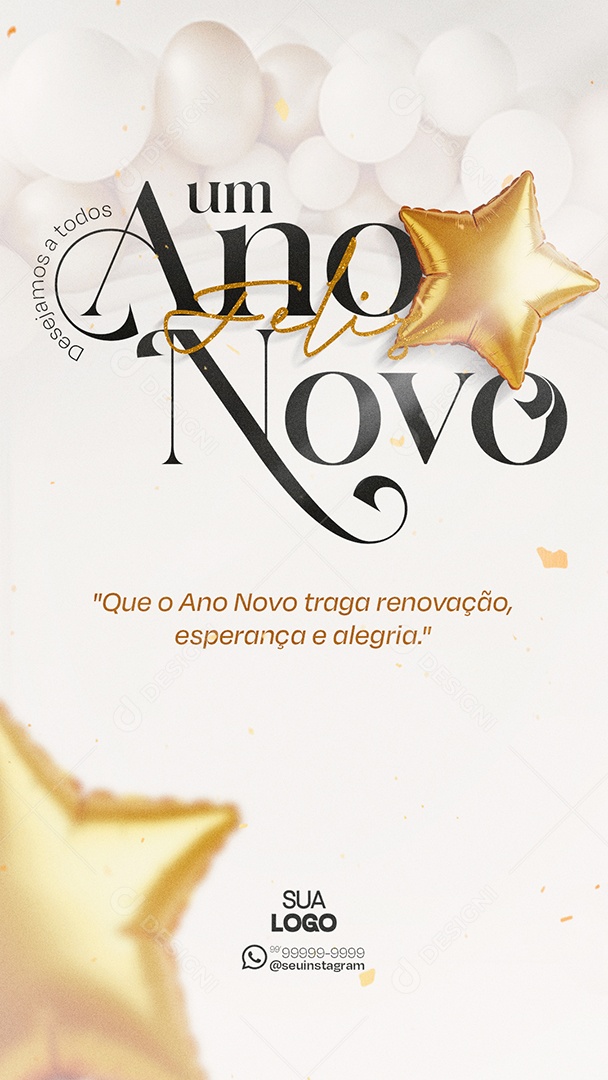 Story Feliz Ano Novo 01 de Janeiro Social Media PSD Editável