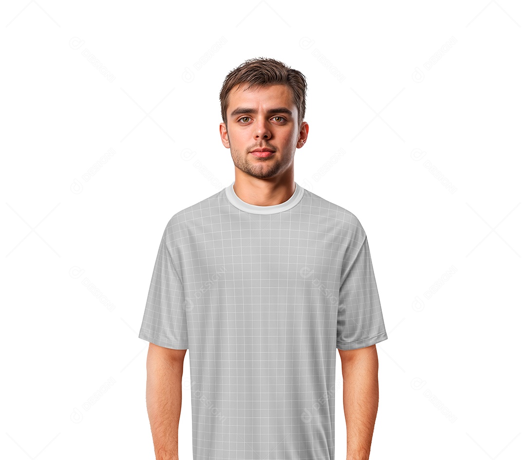 Homem Com Camiseta Mockup PSD Editável