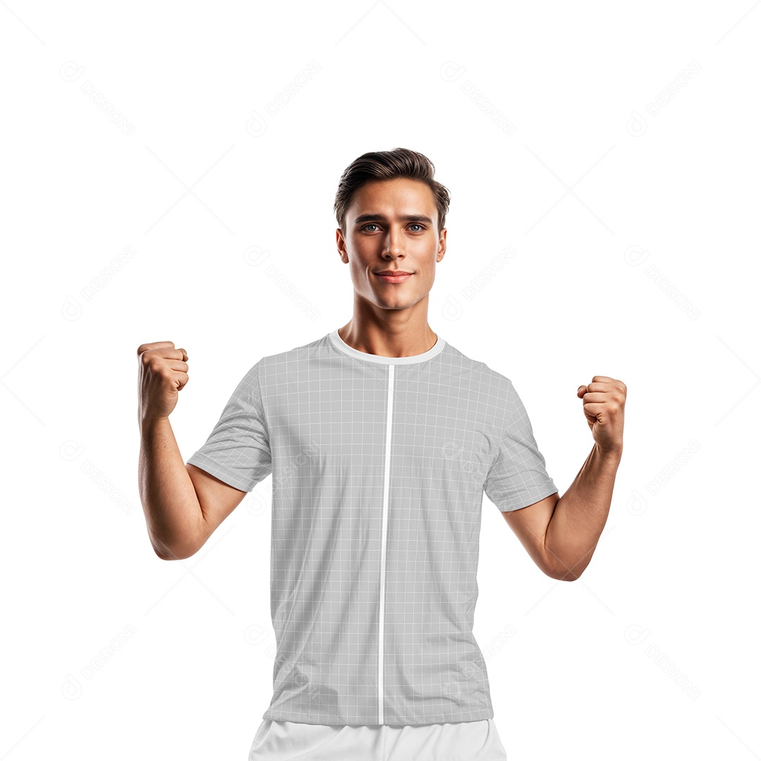 Homem Com Camiseta Mockup PSD Editável