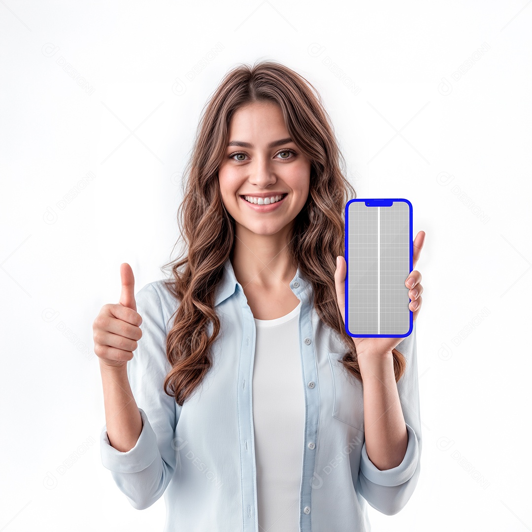 Mulher Segurando Celular Mockup PSD Editável