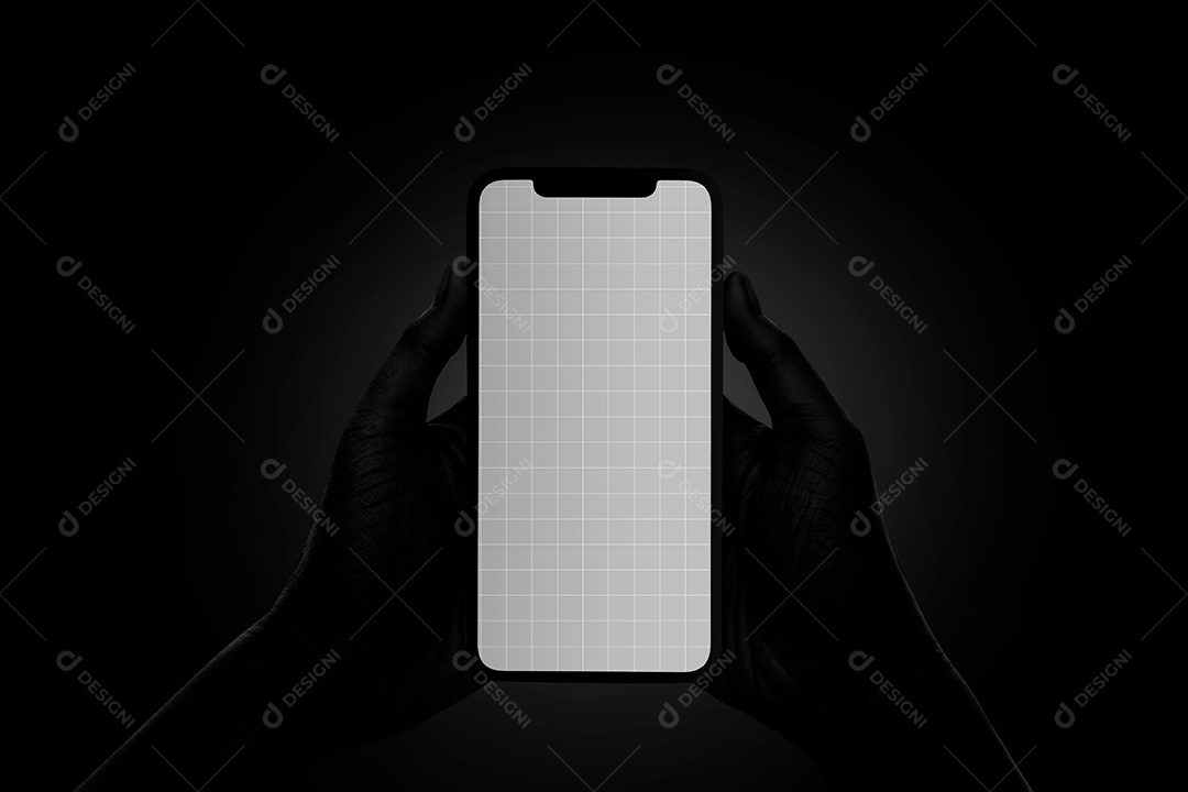 Celular Ligado no Escuro Mockup PSD Editável