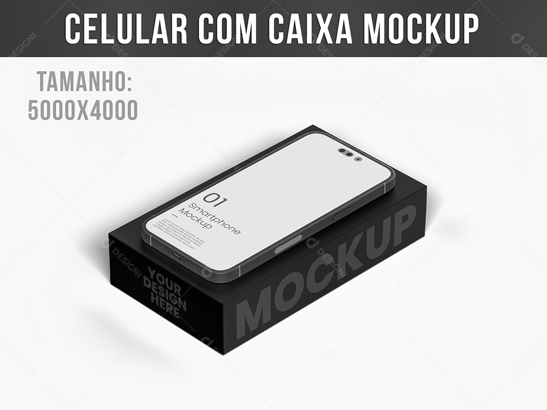Celular com Caixa Mockup PSD Editável