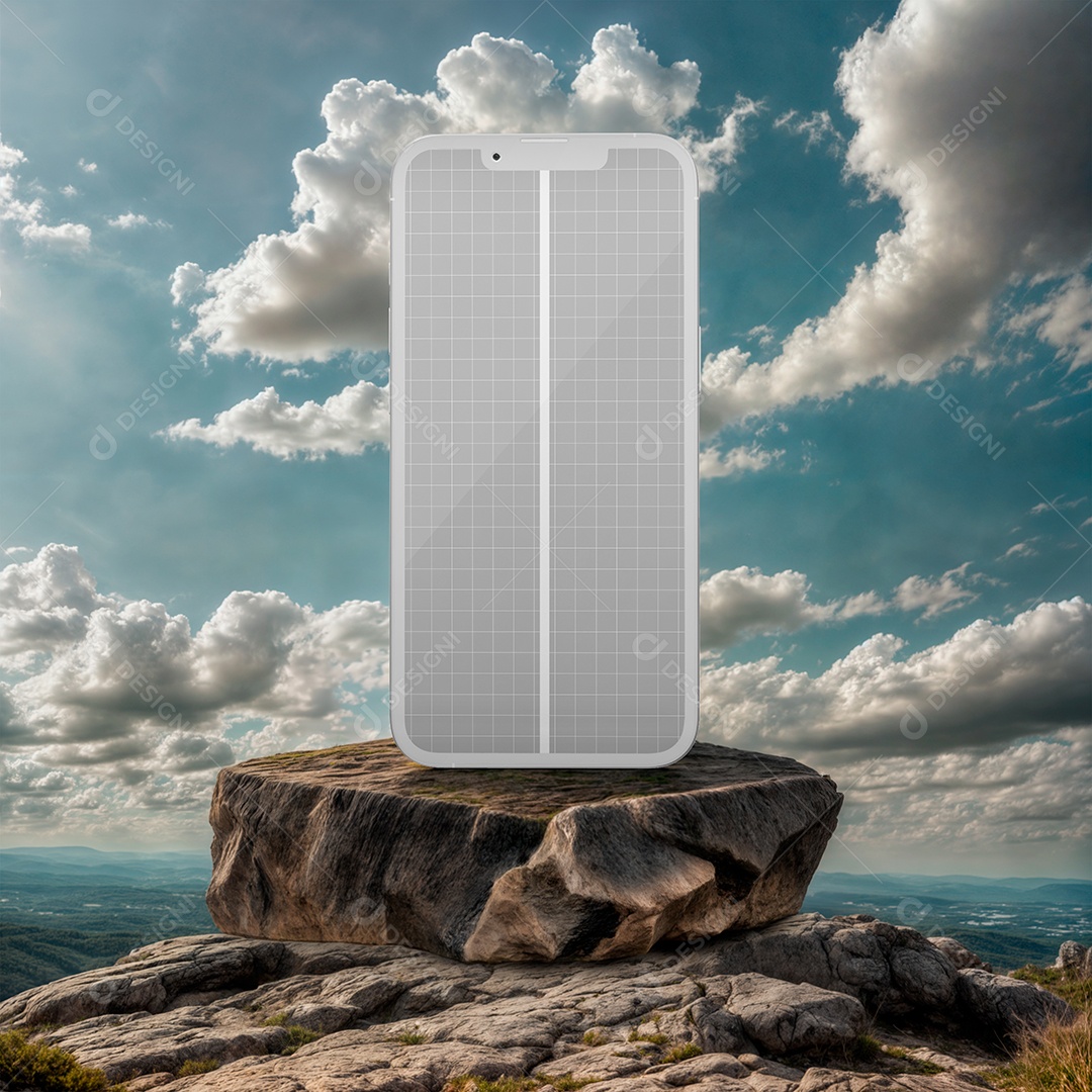 Mockup Celular Sobre Pedra PSD Editável