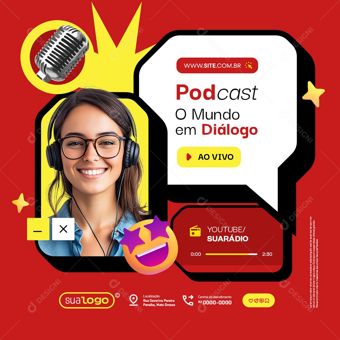 Podcast O Mundo em Diálogo Ao Vivo Social Media PSD Editável