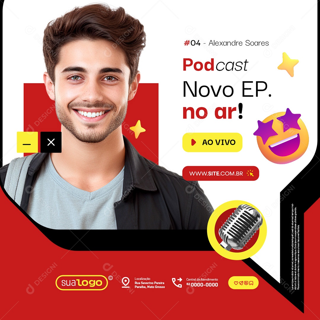 Podcast Novo Episódio no Ar Social Media PSD Editável