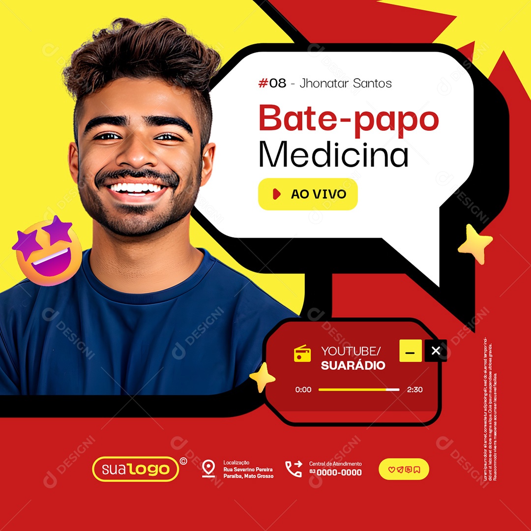 Podcast Bate-Papo Medicina Ao Vivo Social Media PSD Editável
