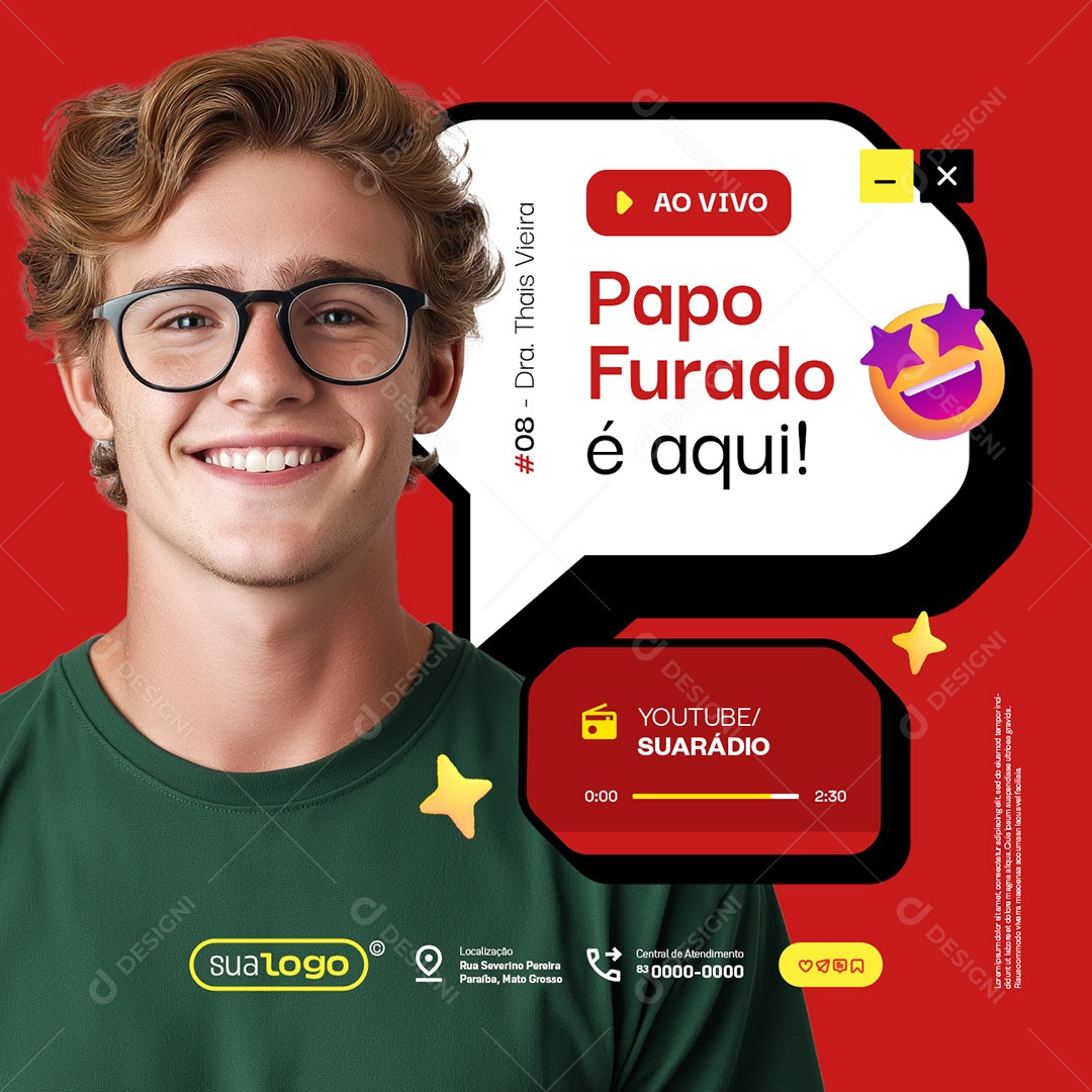 Podcast Ao Vivo Papo Furado é Aqui Social Media PSD Editável