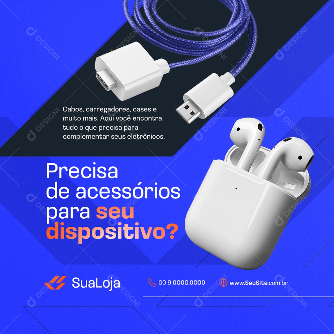 Loja de Eletrônicos Precisa de Acessórios para Seu Dispositivo Social Media PSD Editável