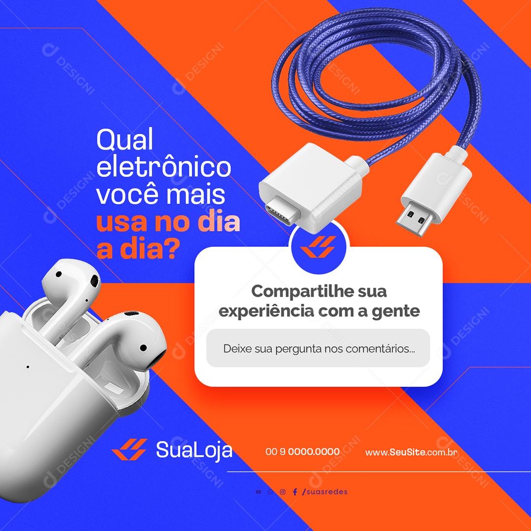 Loja de Eletrônicos Qual Eletrônico Você Mais Usa no Dia a Dia Social Media PSD Editável