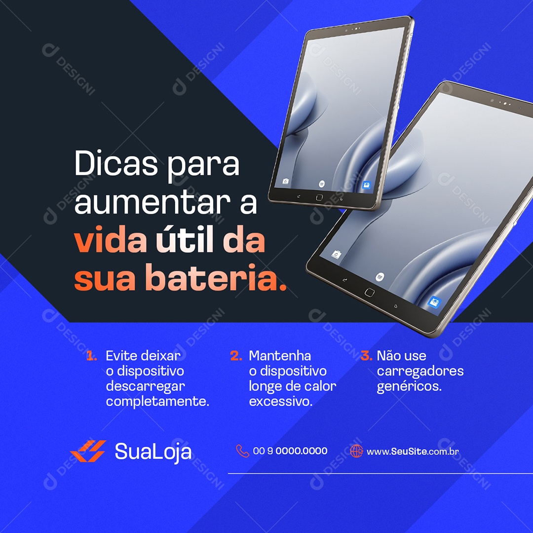 Loja de Eletrônicos Dicas para Aumentar a Vida Últil da Sua Bateria Social Media PSD Editável