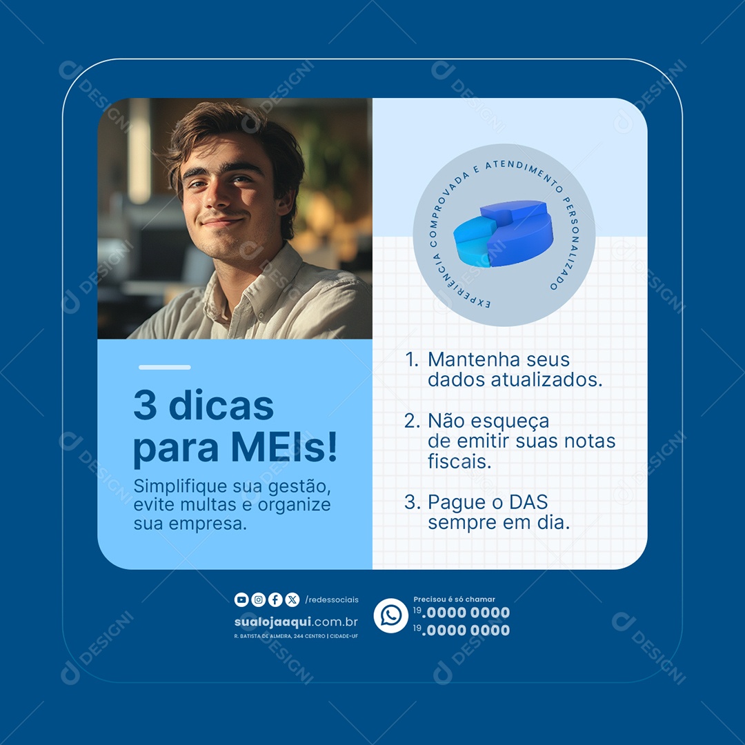Contabilidade Três Dicas para MEIs Social Media PSD Editável