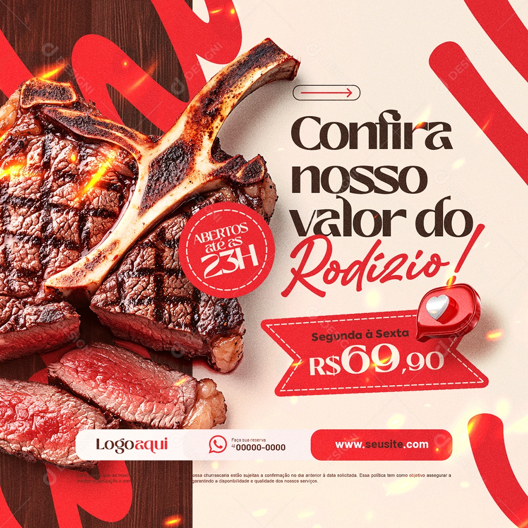 Churrascaria Confira nosso Valor do Rodízio Social Media PSD Editável