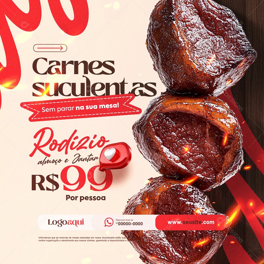Churrascaria Carnes Suculentas Rodízio Social Media PSD Editável