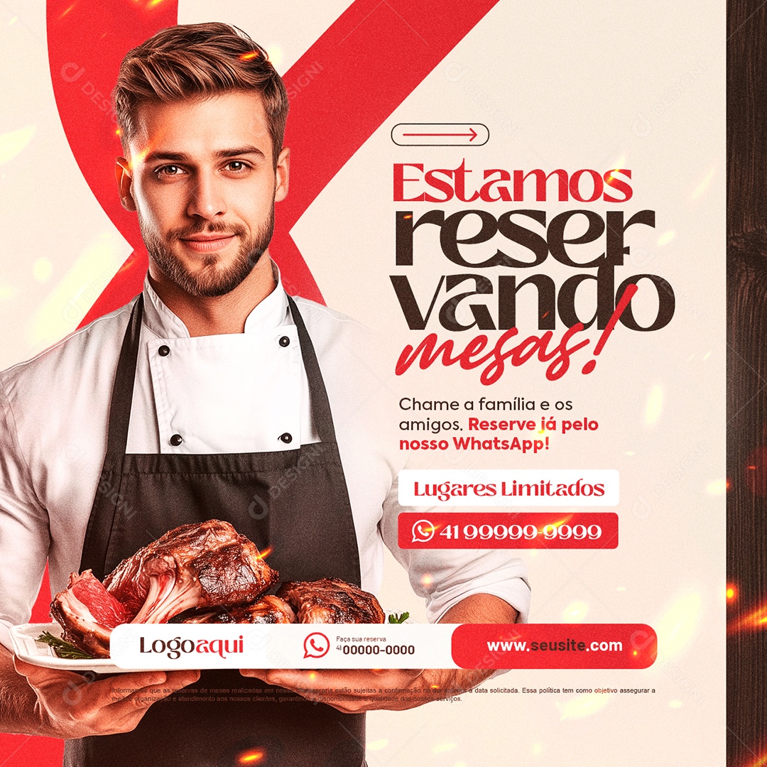 Churrascaria Estamos Reservando Mesas Social Media PSD Editável