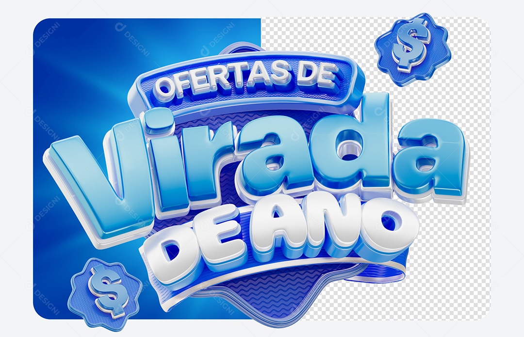 Selo 3D Ofertas de Virada de Ano Azul Para Composição PSD