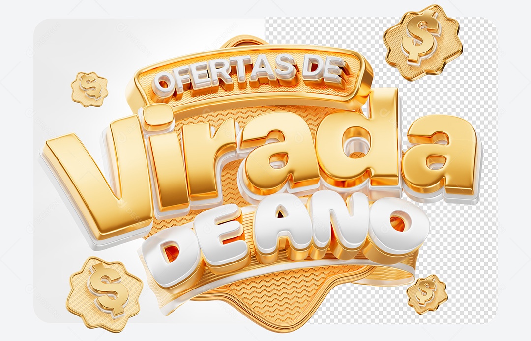 Selo 3D Ofertas de Virada de Ano Dourado Para Composição PSD