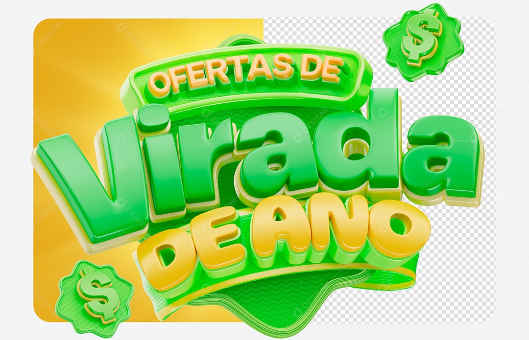 Selo 3D Ofertas de Virada de Ano Verde Para Composição PSD