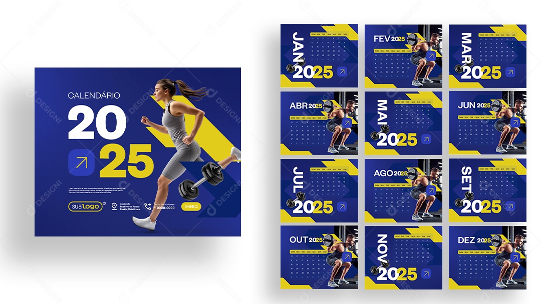 Modelo de Calendário 2025 Academia PSD Editável