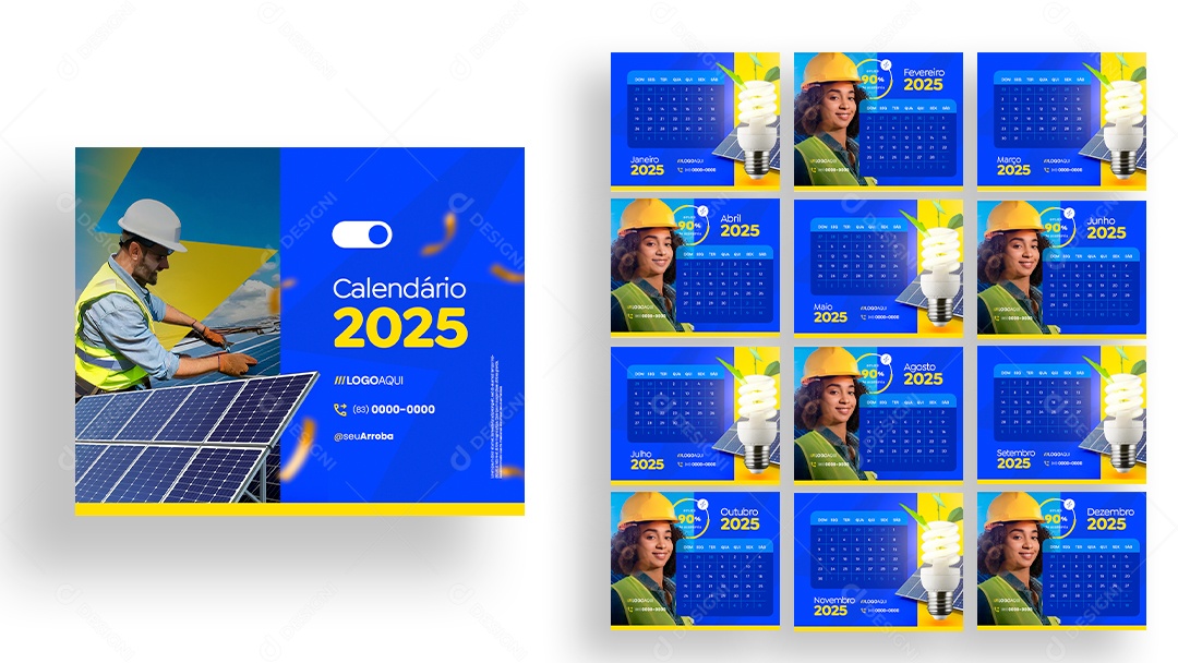 Modelo de Calendário 2025 Energia Solar PSD Editável