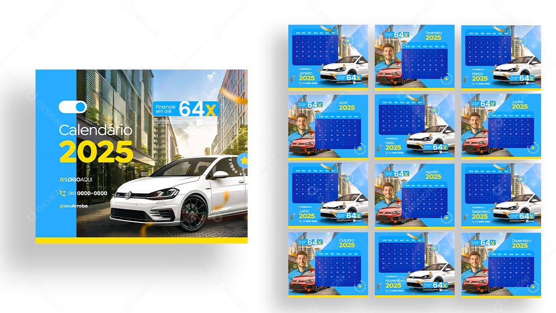 Modelo de Calendário 2025 Concessionária de Carros Social Media PSD Editável