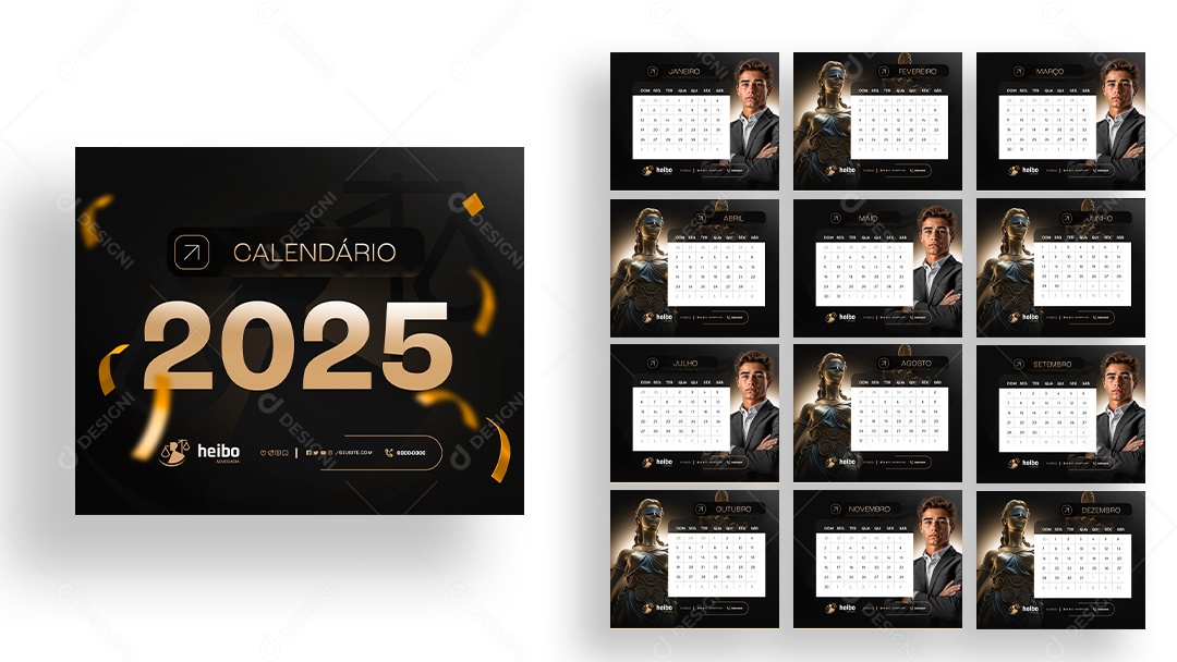 Modelo de Calendário 2025 Advocacia PSD Editável